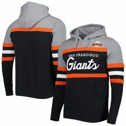 Wholesale 🔔 Unbranded Men's Mitchell & Ness Black San Francisco Giants Head Coach Pullover Hoodie 💯
