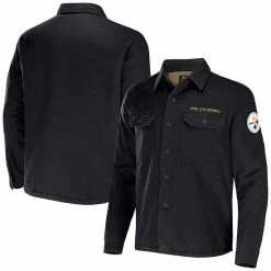 Wholesale ❤️ Unbranded Men's NFL X Darius Rucker Collection By Fanatics Black Pittsburgh Steelers Canvas Button-Up 👚 Shirt Jacket 👏