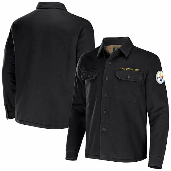 Wholesale ❤️ Unbranded Men's NFL X Darius Rucker Collection By Fanatics Black Pittsburgh Steelers Canvas Button-Up 👚 Shirt Jacket 👏