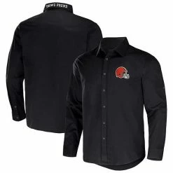 Promo 😉 Unbranded Men's NFL X Darius Rucker Collection By Fanatics Black Cleveland Browns Convertible Twill Long Sleeve Button-Up 👚 Shirt 🎁