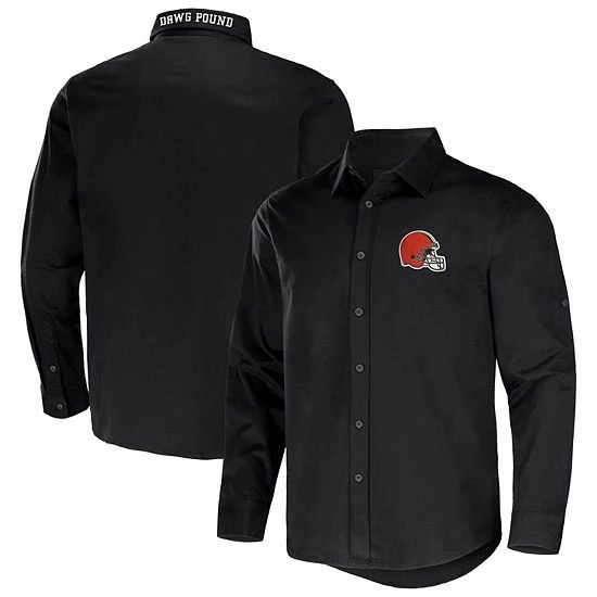 Promo 😉 Unbranded Men's NFL X Darius Rucker Collection By Fanatics Black Cleveland Browns Convertible Twill Long Sleeve Button-Up 👚 Shirt 🎁 - Image 2