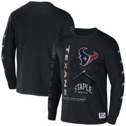 Wholesale 😀 Unbranded Men's NFL X Staple Black Houston Texans World Renowned Long Sleeve T-Shirt ⌛