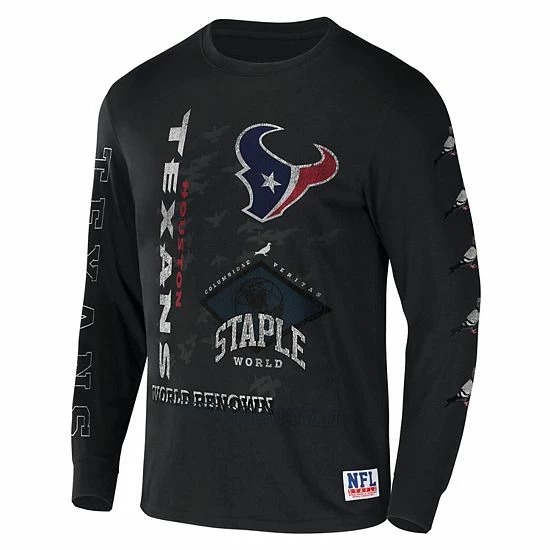 Wholesale 😀 Unbranded Men's NFL X Staple Black Houston Texans World Renowned Long Sleeve T-Shirt ⌛ - Image 3