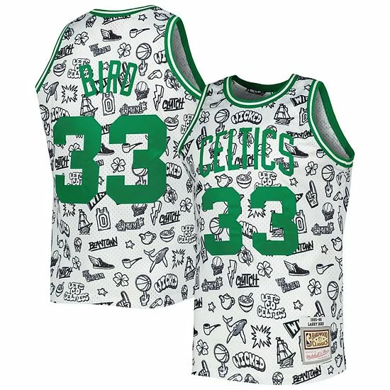Brand new ๐ Unbranded Men's Mitchell & Ness Larry Bird White Boston Celtics 1985-86 Hardwood Classics Doodle Swingman Jersey โ - Image 2