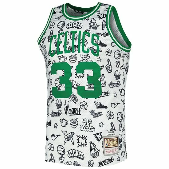 Brand new ๐ Unbranded Men's Mitchell & Ness Larry Bird White Boston Celtics 1985-86 Hardwood Classics Doodle Swingman Jersey โ - Image 3