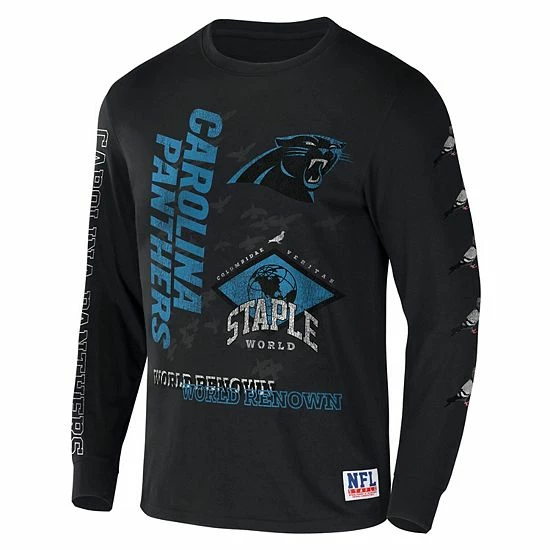Outlet โค๏ธ Unbranded Men's NFL X Staple Black Carolina Panthers World Renowned Long Sleeve T-Shirt ๐ - Image 3