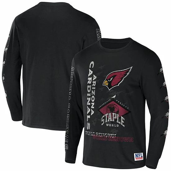 Top 10 ⌛ Unbranded Men's NFL X Staple Black Arizona Cardinals World Renowned Long Sleeve T-Shirt ❤️