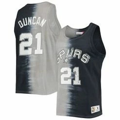 Hot Sale ❤️ Unbranded Men's Mitchell & Ness Tim Duncan Black/Gray San Antonio Spurs Hardwood Classics Tie-Dye Name & Number Tank Top 🤩