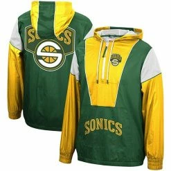 Wholesale ⭐ Unbranded Men's Mitchell & Ness Green/Gold Seattle Supersonics Hardwood Classics Highlight Reel Windbreaker Hoodie Half-Zip Jacket 🤩