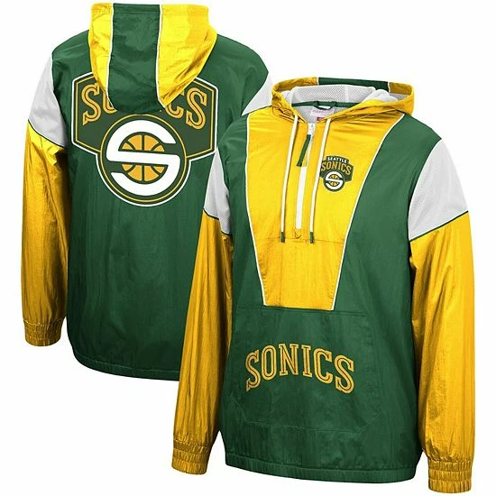 Wholesale ⭐ Unbranded Men's Mitchell & Ness Green/Gold Seattle Supersonics Hardwood Classics Highlight Reel Windbreaker Hoodie Half-Zip Jacket 🤩 - Image 2
