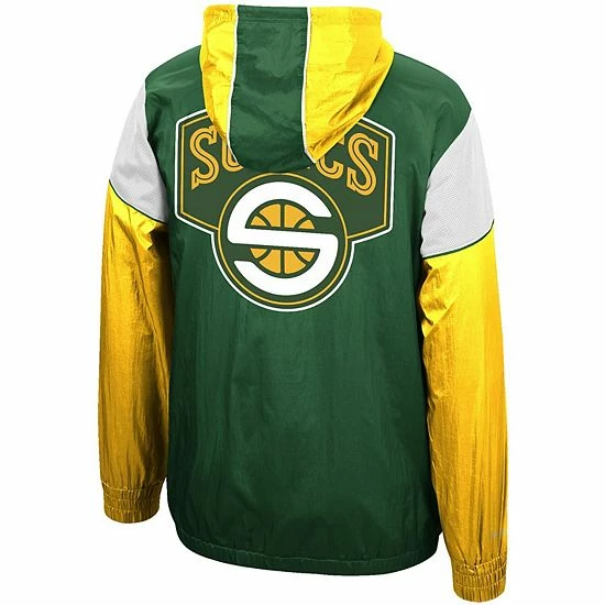 Wholesale ⭐ Unbranded Men's Mitchell & Ness Green/Gold Seattle Supersonics Hardwood Classics Highlight Reel Windbreaker Hoodie Half-Zip Jacket 🤩 - Image 4