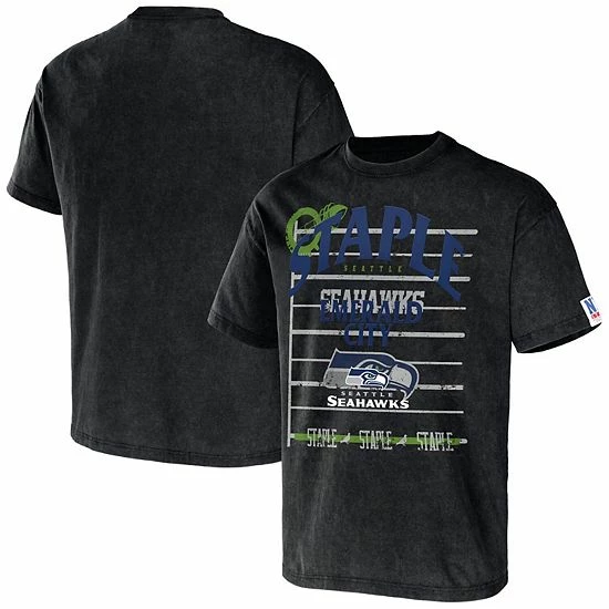 Discount 🥰 Unbranded Men's NFL X Staple Black Seattle Seahawks Throwback Vintage Wash T-Shirt 🎁 - Image 2