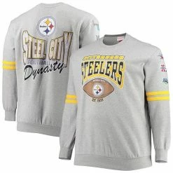 Best Sale 💯 Unbranded Men's Mitchell & Ness Heathered Gray Pittsburgh Steelers Big & Tall Allover Print Pullover Sweatshirt ⌛
