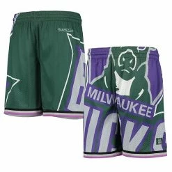 Best deal ⌛ Unbranded Youth Green Milwaukee Bucks Hardwood Classics Throwback Big Face Mesh Shorts ⌛