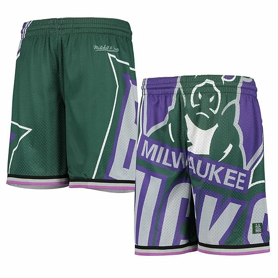 Best deal ⌛ Unbranded Youth Green Milwaukee Bucks Hardwood Classics Throwback Big Face Mesh Shorts ⌛ - Image 2