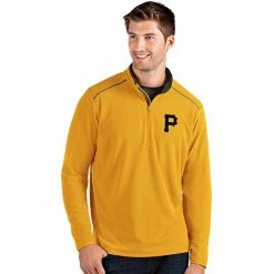 New 🌟 Unbranded Men's Antigua Pittsburgh Pirates Yellow Glacier Quarter-Zip Pullover ✔️