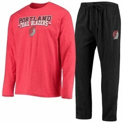 Promo ⌛ Unbranded Men's Concepts Sport Black/Red Portland Trail Blazers Long Sleeve T-Shirt & Pants Sleep Set 🔥