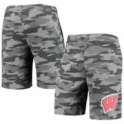 Best deal 🎁 Unbranded Men's Concepts Sport Charcoal/Gray Wisconsin Badgers Camo Backup Terry Jam Lounge Shorts 🔔