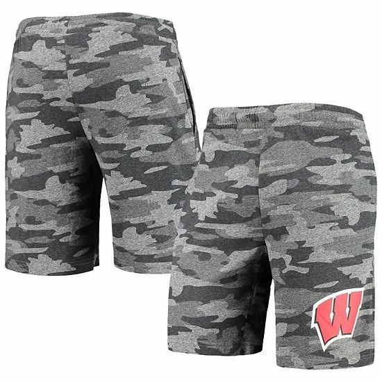 Best deal 🎁 Unbranded Men's Concepts Sport Charcoal/Gray Wisconsin Badgers Camo Backup Terry Jam Lounge Shorts 🔔