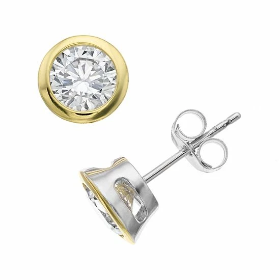 Promo โญ Unbranded Two Tone Sterling Silver Cubic Zirconia Stud Earrings ๐