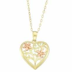 Buy 🔥 Unbranded Two Tone 10k Gold Flower Filigree Heart Pendant Necklace 🎉