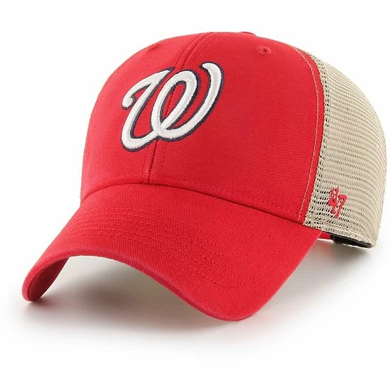 Brand new โ๏ธ Unbranded Men's '47 Red/Natural Washington Nationals Flagship Washed MVP Trucker Snapback Hat ๐งจ
