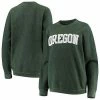 New 😍 Unbranded 👩 Women's Pressbox Green Oregon Ducks Comfy Cord Vintage Wash Basic Arch Pullover Sweatshirt ❤️