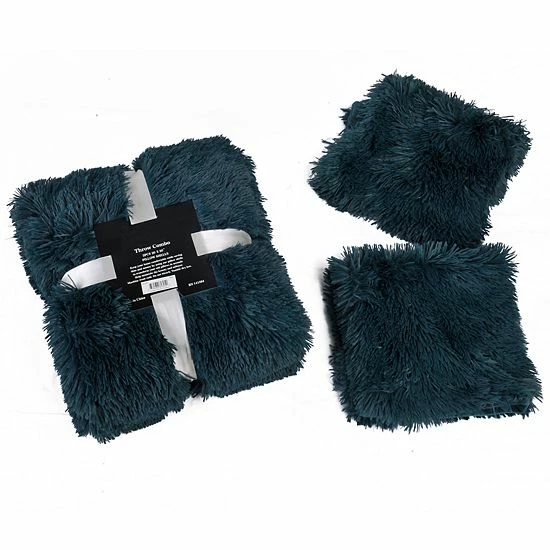 Coupon ๐ Unbranded Shaggy Faux Fur Throw With 2 Pillow Shell Set Teal ๐ - Image 11
