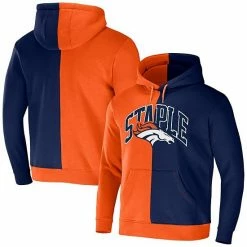 Wholesale ✨ Unbranded Men's NFL X Staple Orange Denver Broncos Split Logo Pullover Hoodie 🎁