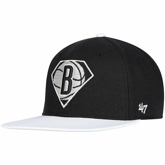 Discount โค๏ธ Unbranded Men's '47 Black/White Brooklyn Nets 75th Anniversary Carat Captain Snapback Hat ๐ - Image 4