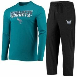 Best Pirce ✔️ Unbranded Men's Concepts Sport Black/Teal Charlotte Hornets Long Sleeve T-Shirt & Pants Sleep Set 🛒