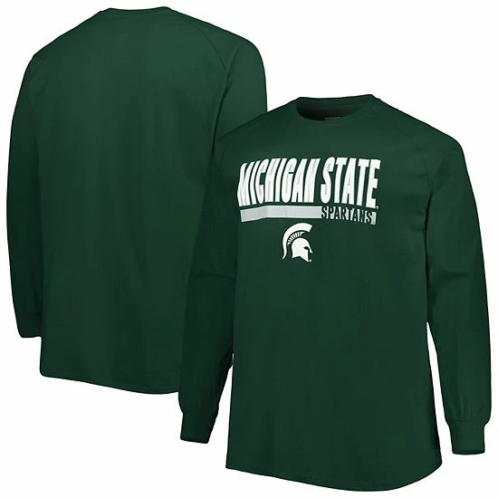 Budget 🌟 Unbranded Men's Green Michigan State Spartans Big & Tall Two-Hit Raglan Long Sleeve T-Shirt ❤️