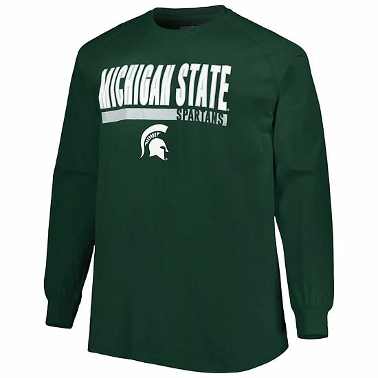 Budget 🌟 Unbranded Men's Green Michigan State Spartans Big & Tall Two-Hit Raglan Long Sleeve T-Shirt ❤️ - Image 3