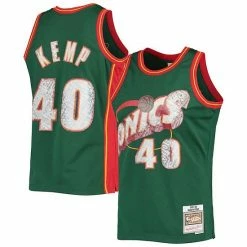 Wholesale 🧨 Unbranded Men's Mitchell & Ness Shawn Kemp Green Seattle SuperSonics 1995-96 Hardwood Classics 75th Anniversary Diamond Swingman Jersey ⭐