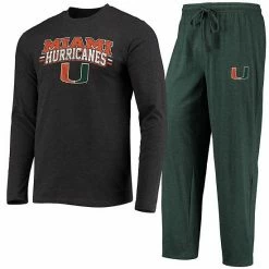 Promo 💯 Unbranded Men's Concepts Sport Green/Heathered Charcoal Miami Hurricanes Meter Long Sleeve T-Shirt & Pants Sleep Set 😀