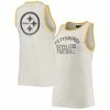 Promo ✔️ Unbranded 👩 Women's Junk Food White/Gold Pittsburgh Steelers Throwback Pop Binding Scoop Neck Tank Top 🔔