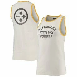 Promo ✔️ Unbranded 👩 Women's Junk Food White/Gold Pittsburgh Steelers Throwback Pop Binding Scoop Neck Tank Top 🔔