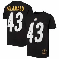 Brand new 👏 Unbranded Youth Mitchell & Ness Troy Polamalu Black Pittsburgh Steelers Retired Retro Player Name & Number T-Shirt ❤️