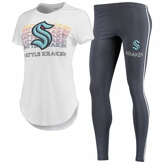New ๐ Unbranded ๐ฉ Women's Concepts Sport White/Charcoal Seattle Kraken Sonata T-Shirt & Leggings Set ๐