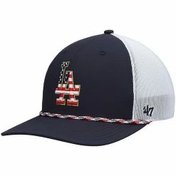 Deals ✔️ Unbranded Men's '47 Navy/White Los Angeles Dodgers Flag Fill Trucker Snapback Hat 💯