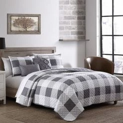 Deals ❤️ Unbranded Buffalo Plaid Reversible Quilt Set Black White ⭐