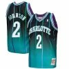 Flash Sale ❤️ Unbranded Men's Mitchell & Ness Larry Johnson Teal/Black Charlotte Hornets 1992/93 Hardwood Classics Fadeaway Swingman Player Jersey 😀