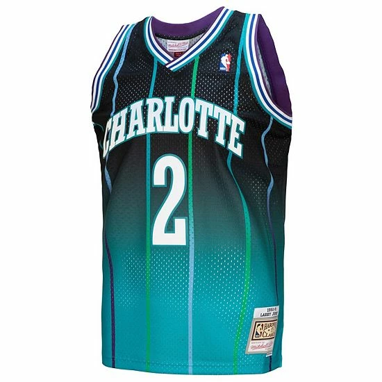 Flash Sale ❤️ Unbranded Men's Mitchell & Ness Larry Johnson Teal/Black Charlotte Hornets 1992/93 Hardwood Classics Fadeaway Swingman Player Jersey 😀 - Image 3