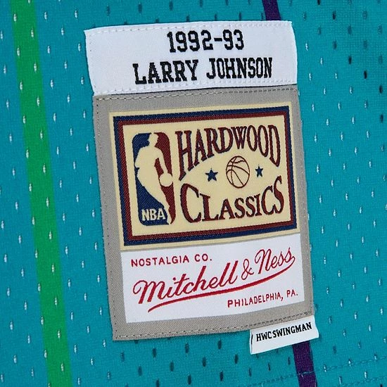Flash Sale ❤️ Unbranded Men's Mitchell & Ness Larry Johnson Teal/Black Charlotte Hornets 1992/93 Hardwood Classics Fadeaway Swingman Player Jersey 😀 - Image 5
