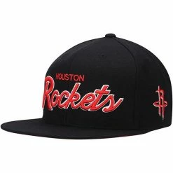 Best Pirce 🔥 Unbranded Men's Mitchell & Ness Black Houston Rockets Foundation Script Snapback Hat 🧨