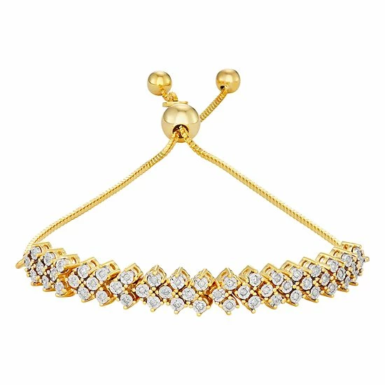 Best deal ❤️ Unbranded Gold Over Sterling Silver Diamond Accent 3 Row Bolo Bracelet ❤️ - Image 3