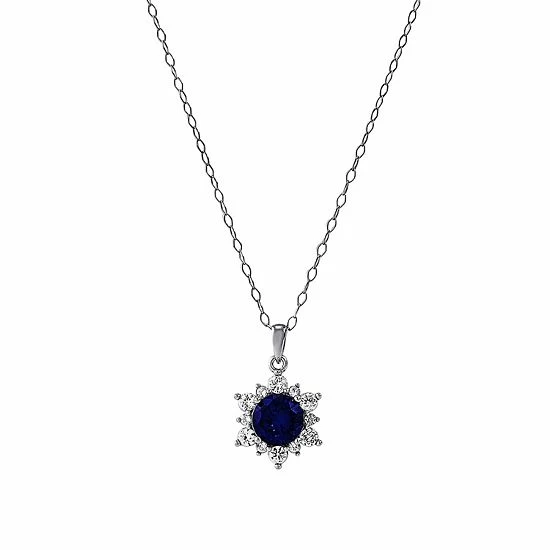 Promo 🔥 Unbranded Sterling Silver Lab-Created Blue & White Sapphire Star Pendant Necklace ✨