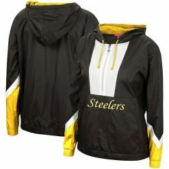 Promo ✔️ Unbranded 👩 Women's Mitchell & Ness Black Pittsburgh Steelers Half-Zip Windbreaker Hoodie ⭐