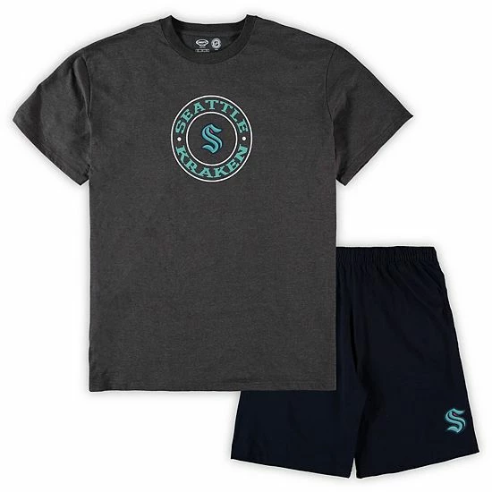 Outlet ✨ Unbranded Men's Concepts Sport Deep Sea Blue/Heathered Charcoal Seattle Kraken Big & Tall T-Shirt & Shorts Sleep Set ✔️ - Image 2
