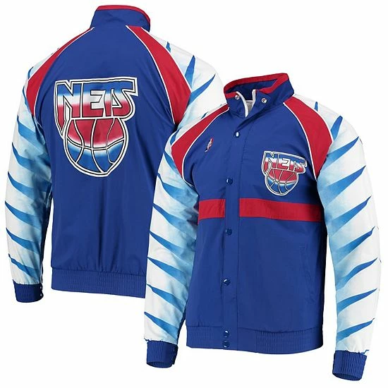 Wholesale 🔔 Unbranded Men's Mitchell & Ness Blue New Jersey Nets Hardwood Classics Authentic Warm-Up Raglan Full-Zip Jacket ⌛ - Image 2
